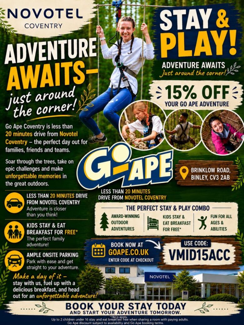 Adventure awaits, just around the corner from Novotel Coventry